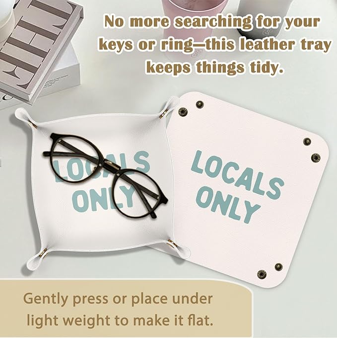 Surfer Gifts Jewelry Valet Tray for Women Men, Coastal Beach Surf PU Leather Catchall Beside Caddy Nightstand Organizer Tray for Jewelry Rings Watches Keys and Accessories, 7.87x7.87in