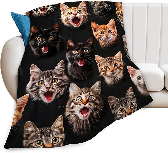 Cats Blanket Cat Throw Blanket Cat Gifts and Decor Cats Blanket for Girls Boys Women Men Kids Adults Soft Warm Cozy Fleece Blanket for Couch Sofa Bed 60"x50"