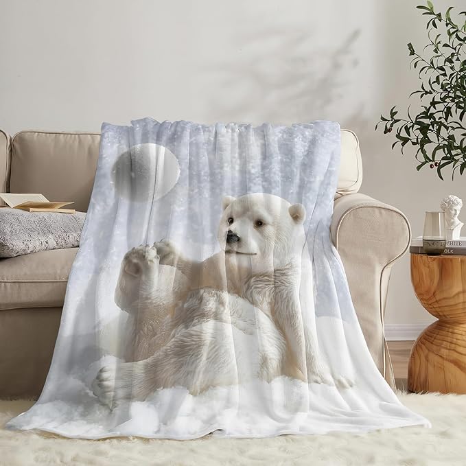 Polar Bear Blanket for Girls Women Boys Men Adults Kids Soft Cozy Fleece Cute White Bears Throw Blankets Gifts Warm Flannel Plush Lightweight Decorative for Couch Bed Sofa 60"X50"