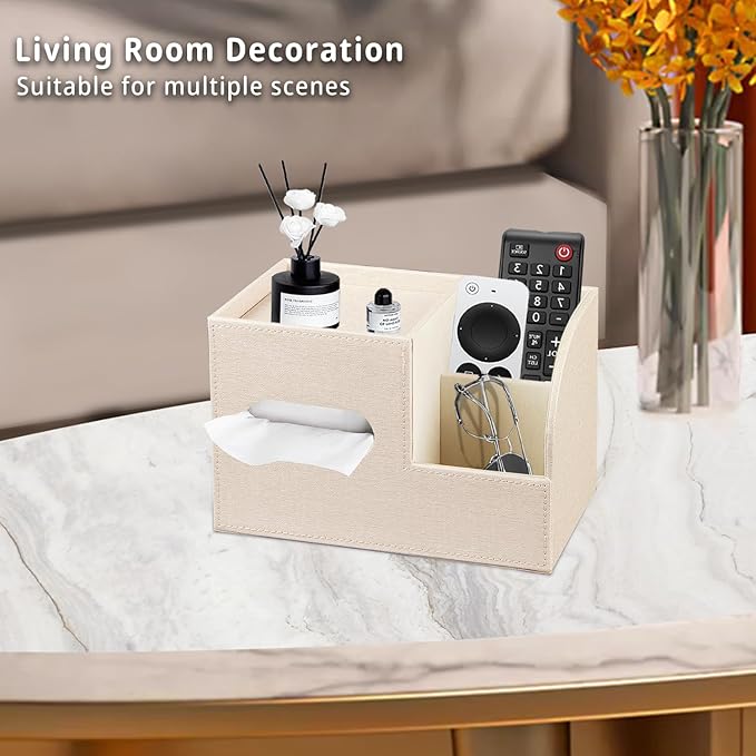 PU Leather Tissue Box Cover Square,Tissue Box Holder Organizer with Storage Tray and Remote Control Holder for Bathroom Countertop Night Stands Bedroom Office Desk,Napkin Caddy Decorative Black