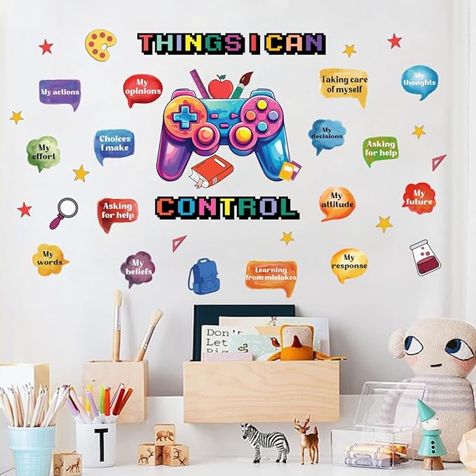 Things I Can Control Watercolor Game Wall Decal, Psychologically Inspirational Quote Vinyl Wall Sticker, Removable Gamer Self Affirmation Artwork for School Classroom Playroom Game Room Decor