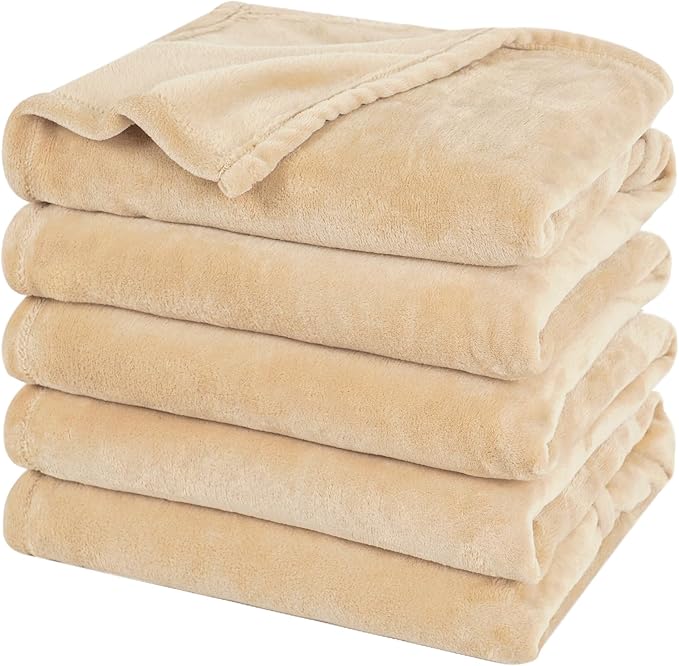 PHF Oversized King Big Fleece Blanket 120"x120", No Shed No Pilling Extra Large Soft Blanket, Giant 10'x 10' Lightweight for Bed, Sofa Travel and Camping, Suitable for All Season, Beige
