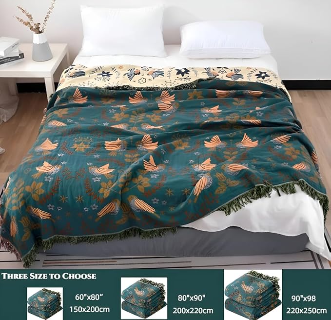 Boho Blanket for Bed 100% Cotton Bohemian Throw Blankets Ultra Soft Woven Muslin Decorative Blankets All Seasons Vintage Quilt Knitted Blanket for Sofa Chair (Colorful, 80"x90")