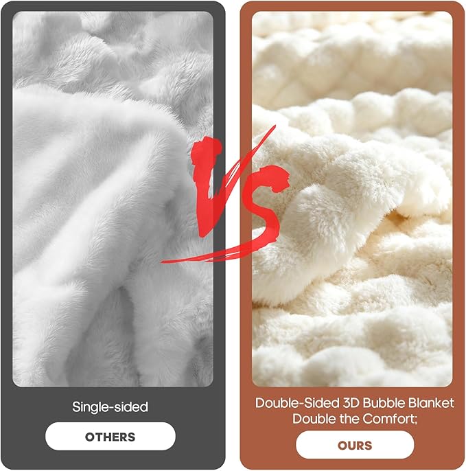 Luxury Double-Sided 3D Bubble Faux Fur Throw Blanket – Ultra Plush & Fluffy Cream White Cozy Blanket for Couch, Sofa & Bed | Soft Gift for Women, Birthday, Housewarming, 60" x 80"