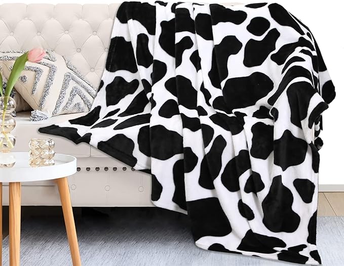 MACEVIA Flannel Fleece Cute Blanket for Couch, Black Cow Print Blankets, Fuzzy Cozy Comfy Super Soft Fluffy Plush Cute Cow Blanket for Bed Sofa 260GSM, Suitable for All Seasons (Dairy Cow,40x50inches)