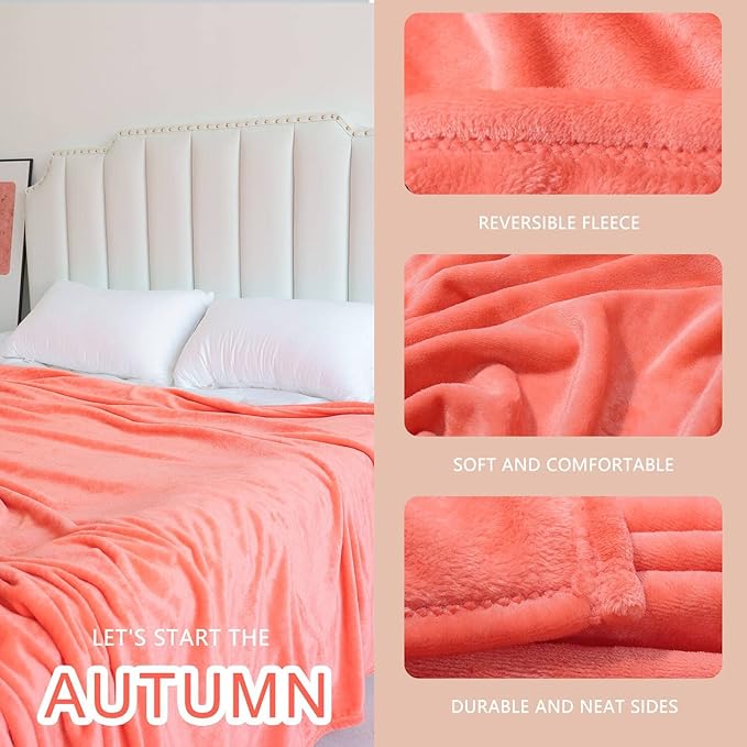 NANPIPER Fleece Blankets, Super Soft Flannel King Size Blanket for Bed, Luxury Cozy Microfiber Plush Fuzzy Blanket,Living Coral