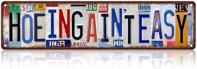 Vintage Hoeing Ain't Easy Street Sign Wall Decor Metal Tin Signs for Bar Home Bedroom Garage