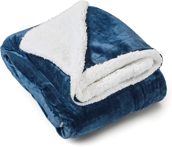 Genteele Sherpa Throw Blanket Super Soft Reversible Ultra Luxurious Plush Blanket, 60 x 70 inches, Navy/White