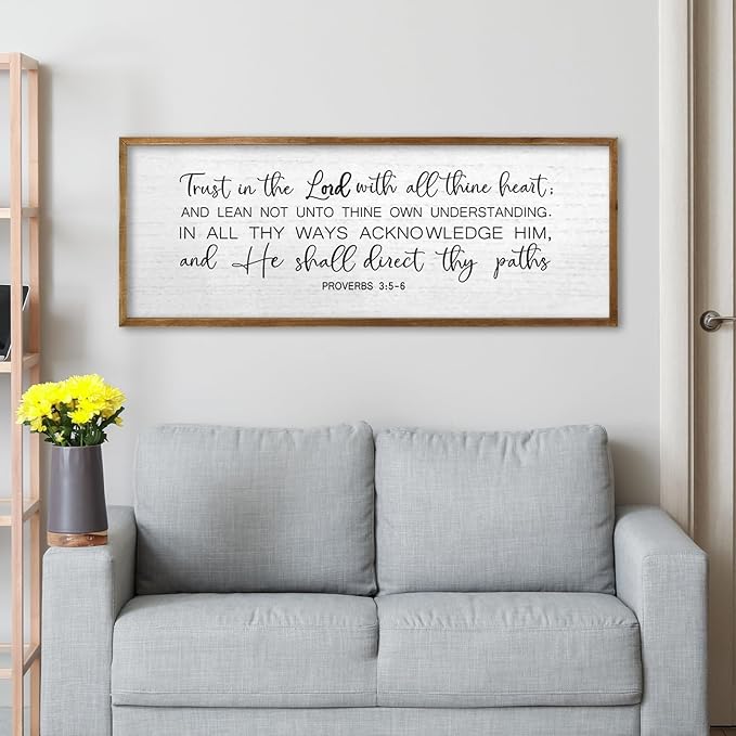 TQianJiang Trust in the Lord With All Thine Heart Bible Verse Wall Decor, 40"X15" Christian Scripture Inspirational Quotes Proverbs 3:5-6 Sign, Faith Motivational Large Religious Christ Prayer Wall Art (Wood)
