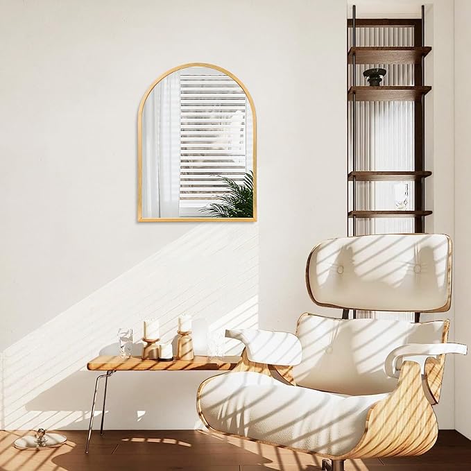 Arched Gold Framed Wall Mirror, 26"x18" Aluminum Alloy Bathroom Mirror for Wall, for Bedroom Entryway Living Room Vanity Large