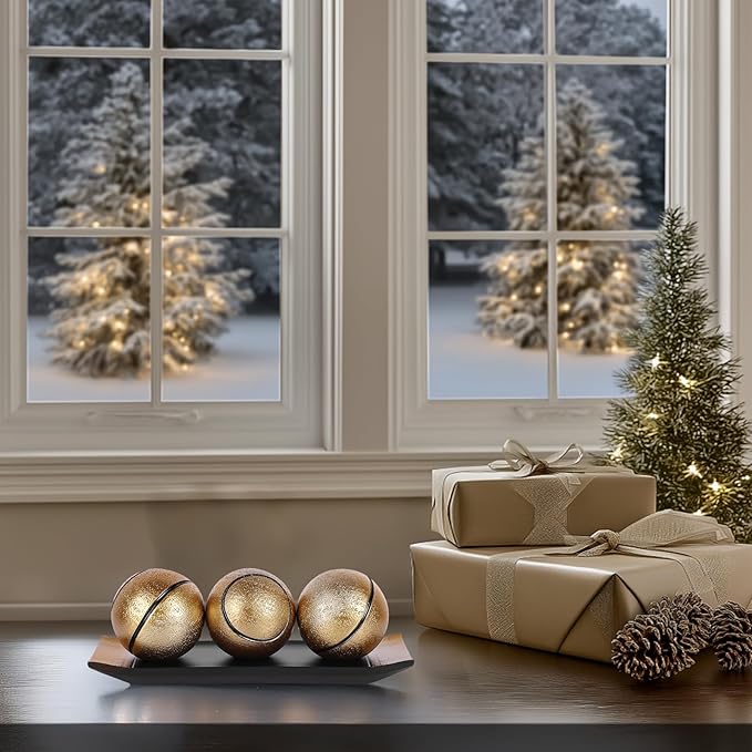 LCCCK Decorative Tray with Balls Set, Black Gold Decor Orbs TV Stand, Coffee Table Centerpiece, Elegant Orbs Decorative Balls for Dining Kitchen Console Fireplace Decor Centro De Mesa De Comedor