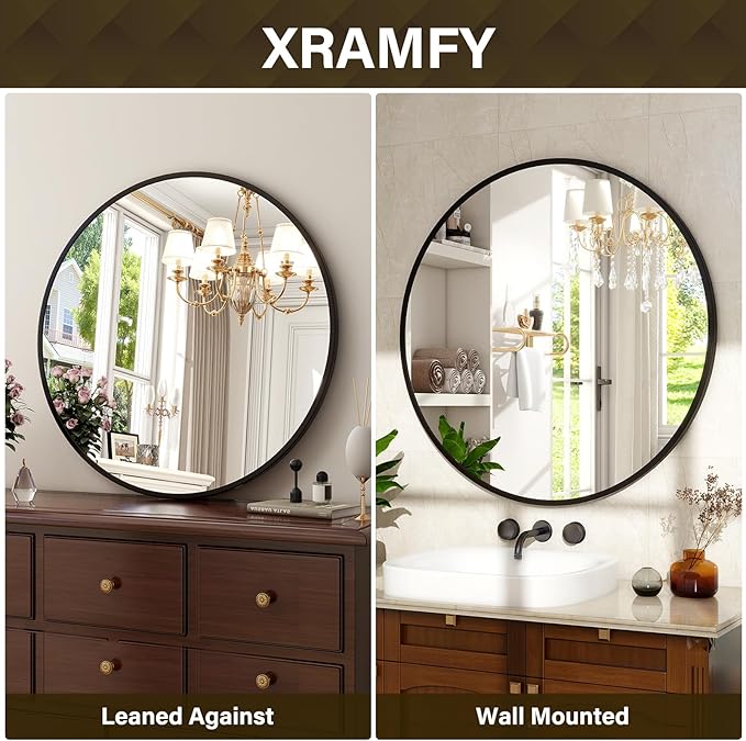 30 Inch Round Mirror - Circle Mirrors for Bathroom, Entryway and Living Room Wall Decor, Modern Hanging Vanity Mirror, Matte Black Circle Decorative Wall Mirror