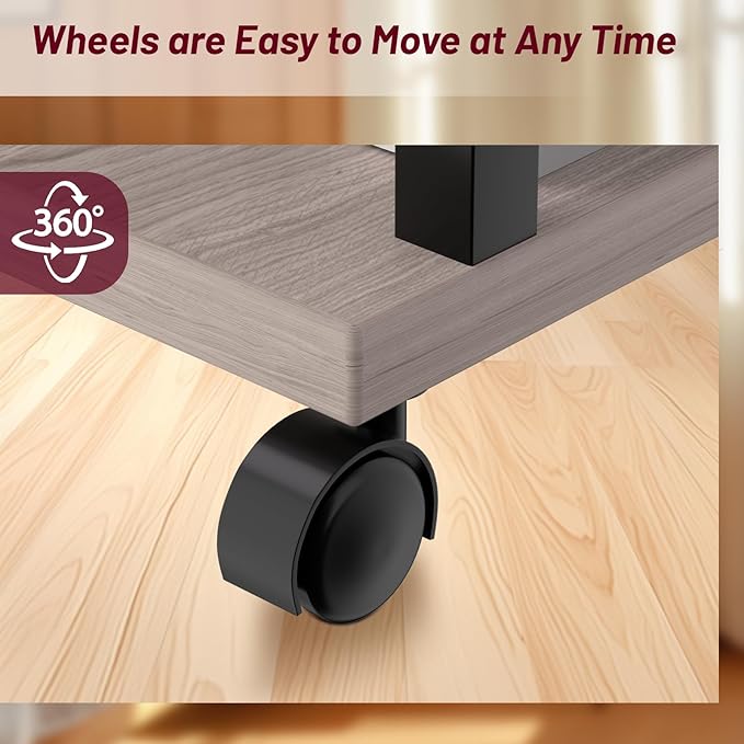 Narrow Side Table (1PC) - Grey & Black Two-Tone End Table with Charging Station Drawer & 4 Wheels, Personalized Mobile Storage Nightstand for Bedroom Living Room (1 AC + 2 USB Ports)