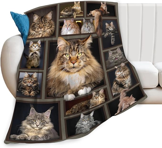 Cat Blanket for Girls Women Boys Men Adults Kids Soft Cozy Fleece Maine Coon Throw Blankets Gifts for Cat Lovers Warm Flannel Plush Stuff Lightweight Decorative for Couch Bed Sofa 50"X40"