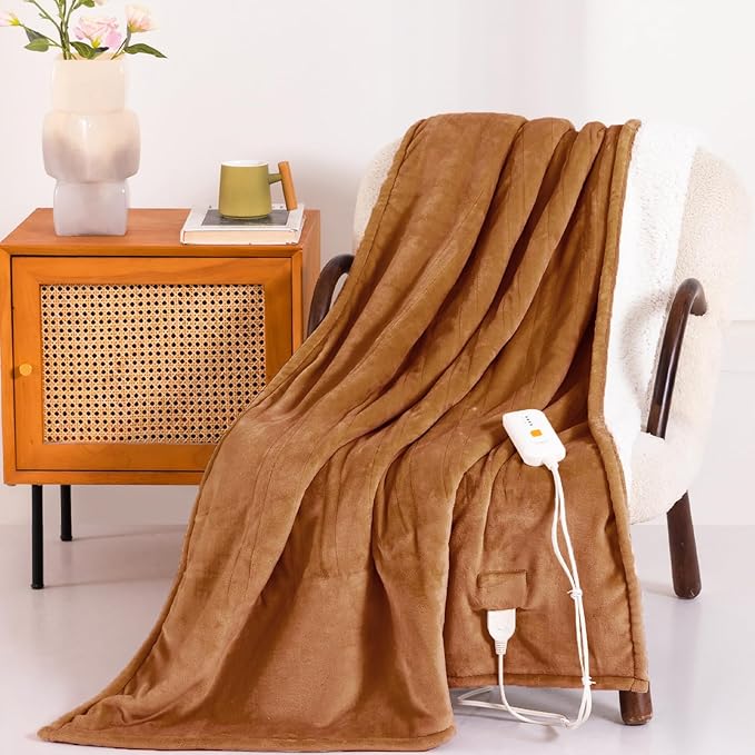 Heated Blanket Electric Throw 50" x 60" -Heated Throw Blanket with 4 Heating Levels & 3 Hours Auto Off,Machine Washable,ETL & FCC Certification(Maple Orange)