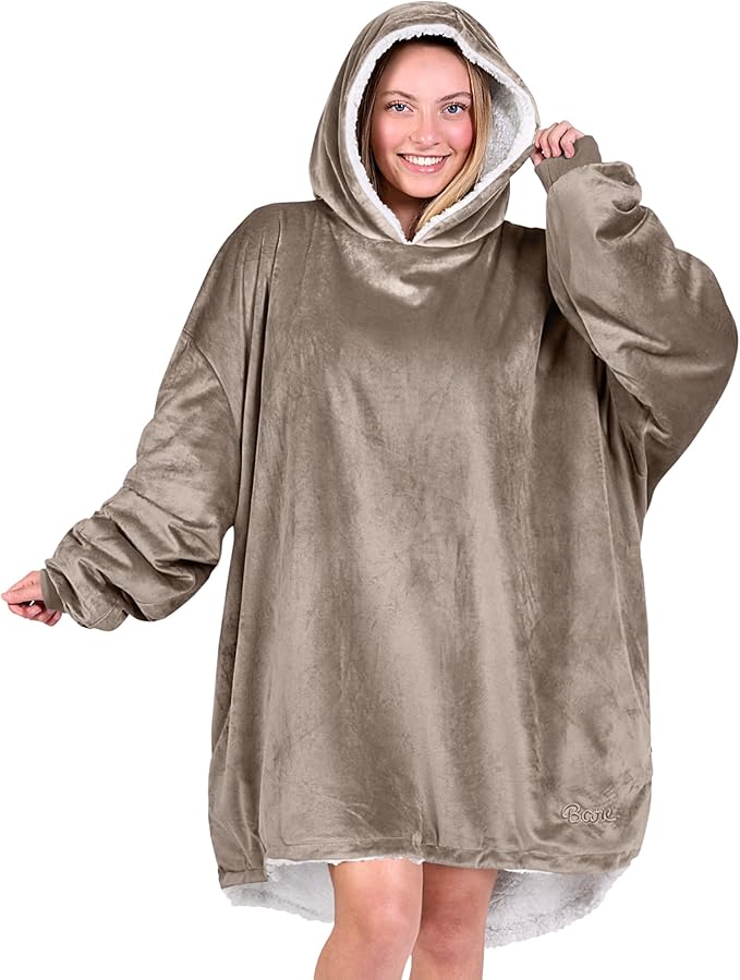 Bare Home Wearable Blanket Hoodie - Soft Plush Sherpa - Warm and Cozy - Oversized Wearable Blanket - Adult & Kid Sizes