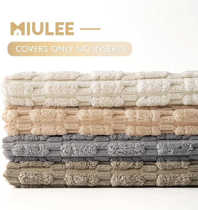 MIULEE Pack of 4 Neutral Corduroy Decorative Throw Pillow Covers 16x16 Inch for Sofa Living Room Couch Bed Rustic Farmhouse Boho Soft Striped Pillow Covers Home Decor Beige and Brown