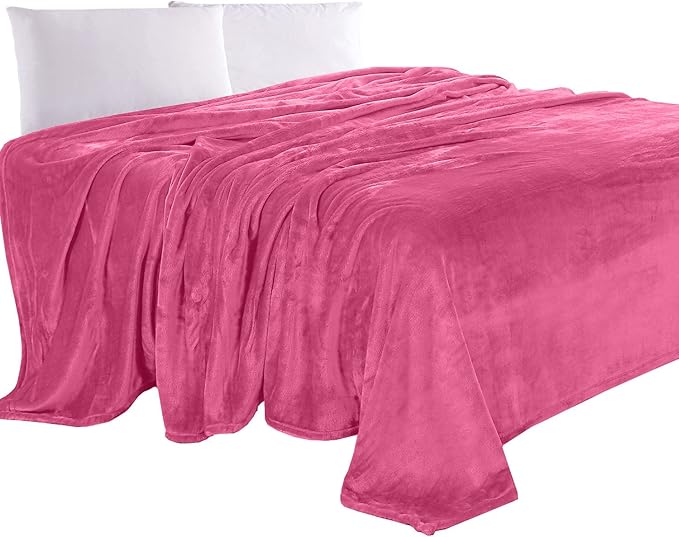 Elegant Comfort Luxury Velvety Feel Blanket, All-Season Lightweight Blanket, Ultra Plush, Soft, Cozy-Fuzzy Flannel Fleece for Couch, Sofa, Bed, Travel, Solid Design, Full/Queen, Hot Pink