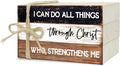 Decorative Books for Home Decor, Wood Book Stack for Table Decor, I Can Do All Things Through Christ Who Strengthens Me Decoration Books for Office Shelf, Farmhouse Stacked Books Decoration (L72)