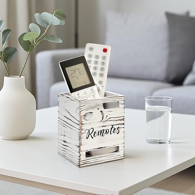 Small Remote Control Holder for Table Bedside Organizer Controller Holder Remote Holders Wall Mount Remotes Organizer for Bed Couch Wooden Control Box Wall Storage Rustic Accessories for TV Stand