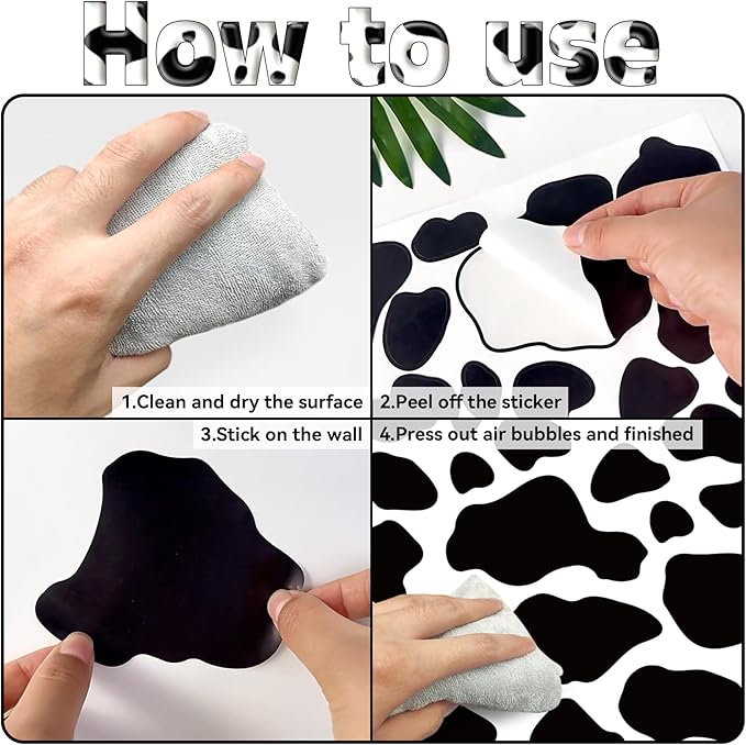 Cow Print Stickers - 10 Sheets 280 Pieces Black Vinyl Adhesive Cow Spot Pattern Print Wall Art Decals for Kitchen Bathroom Bedroom Living Room Home Nursery Classroom Wall Décor