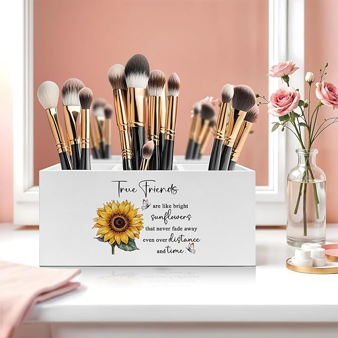 Friend Gifts Pen Pencil Holder, Long Distance Friendship Gifts, True Friends Are Like Bright Sunflowers Pencil Pen Holder Organizer for Home Office Desk Accessories