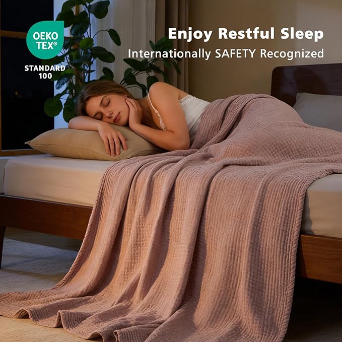 EMME Cotton Muslin Twin XL Blanket Breathable Gauze Soft Lightweight Blankets Adults Gifts for Women (Heather Dusty Pink, 66"x90")