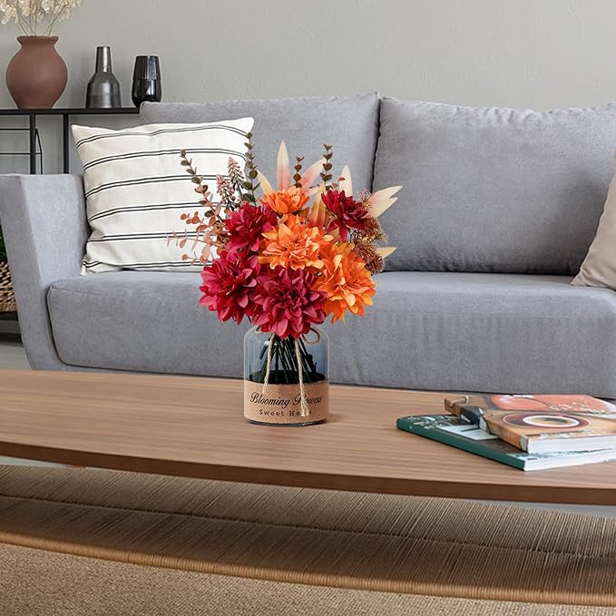 Leftover Fake Fall Flowers in Vase,Faux Flowers in Vase,Fall Floral Arrangement,Fall Centerpieces for Tables,Artificial Flowers,Kitchen Decor,Coffee Table Decor