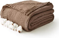 100% Cotton Muslin Blanket 40" x 40", Breathable and Lightweight Cotton Throw Blankets, Soft Cooling Summer Gauze Blanket for All Season, Tan