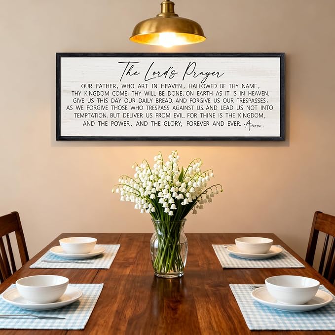 Our Father Prayer Bible Verse Framed Wall Art, 40''×15'' Black Horizontal Religious Christian Lords Prayer Sign for God Jesus Christ Prayer, Rustic Holy Inspirational Catholic Scripture Decor