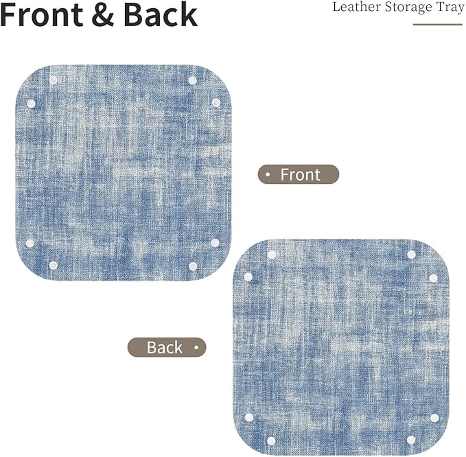 Washed Denim Fabric Texture Beige Blue Valet Tray Leather Desktop Storage Organizer Bedside for Jewelry Keys Coin Sundries