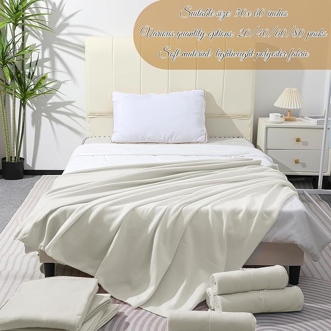 40PCS Off-White Blankets Bulk 50 X 60, Soft Lightweight Throw Blanket Kit Cozy Blankets Bulk for Bed Sofa Couch Warm Pet Fleece Blanket Set for Wedding Homeless Home Office Travel Gift for Seasons