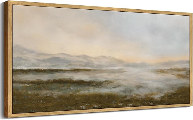 SHENIFY Vintage Framed Wall Art Rustic Foggy Mountain Landscape Scenery Home Decor Retro Wilderness Decorations for Farmhouse Bedroom Ready to Hang Wall Artwork - 8x16in Natural Framed