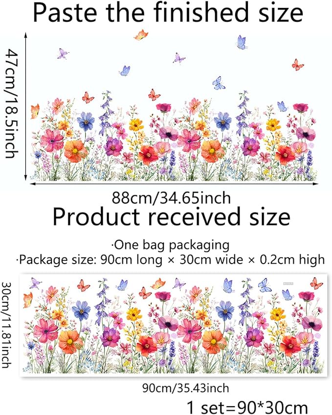 TUOKING Orange Flowers Wall Stickers Decor,Removable Butterfly Wall Murals Peel and Stick Modern Wall Art Decal Home Decor for Kitchen,Bedroom,Living Room(MS3160)
