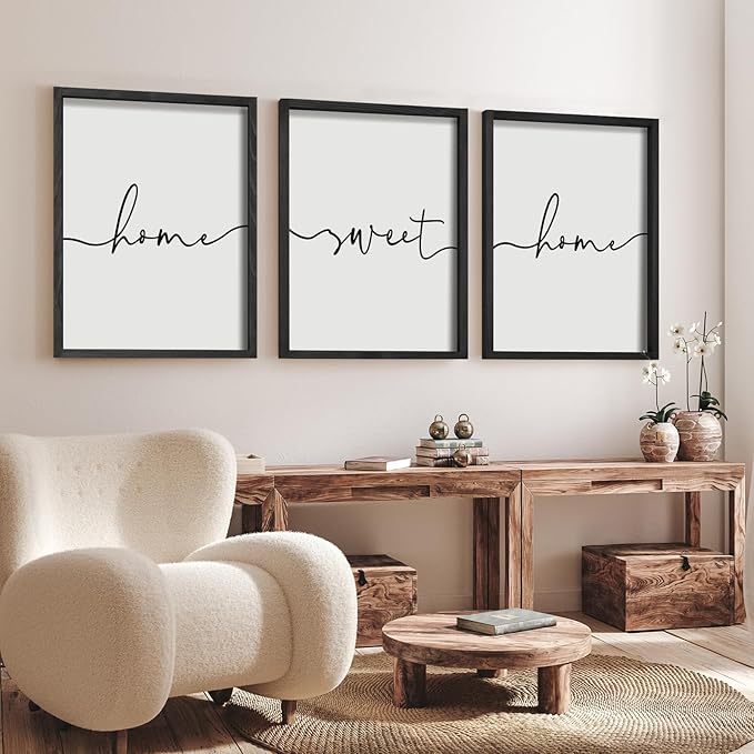 Set of 3 Framed Farmhouse Home Sweet Home Sign Above Bed Wall Decor for Bedroom Decor Wall Art Wood Signs