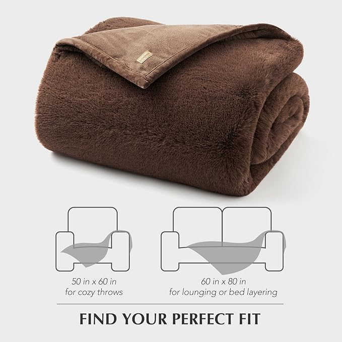 EVERGRACEHOME Luxury Soft Faux Chinchilla Fur Throw Blanket for Couch, Warm Thick Heavy Winter Throw Blanket 1220GSM for Bed, Fluffy Cozy Mink Blanket with Reversible Velvet, Chestnut Mink, 60"x80"