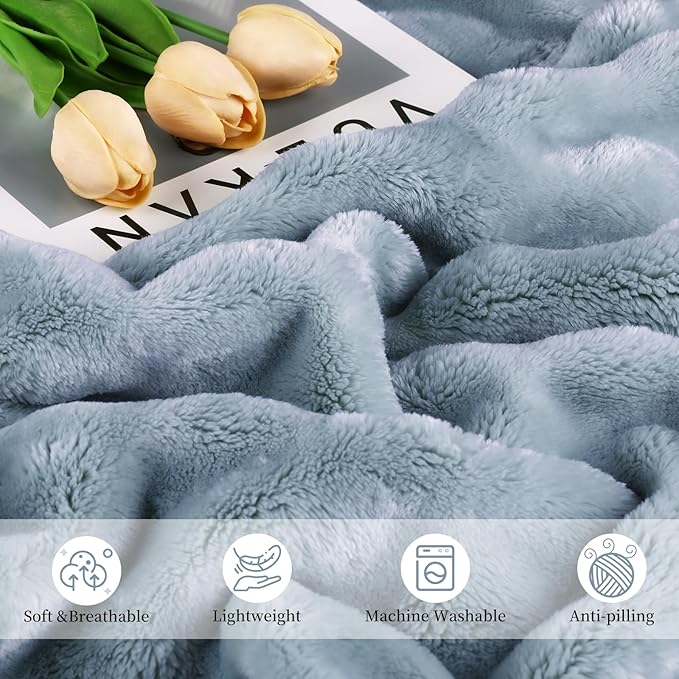 Comelady Fleece Blanket Queen Size for Bed,3D Bubble Warm Fluffy Throw Blanket for Couch Sofa Room Decor-Lightweight Cozy Fuzzy Blanket for All Seasons(Ashley Blue,90"×90")