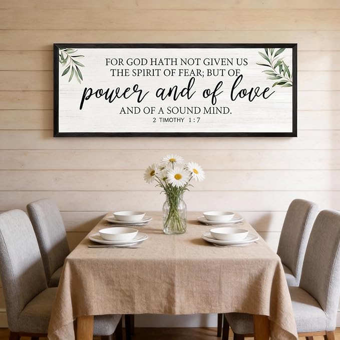 For God Hath Not Given Us the Spirit of Fear Wall Art – 40x15 Inch Framed Bible Verse Decor, 2 Timothy 1:7 Christian Wall Decor, Large Scripture Wall Art for Living Room Bedroom, Black
