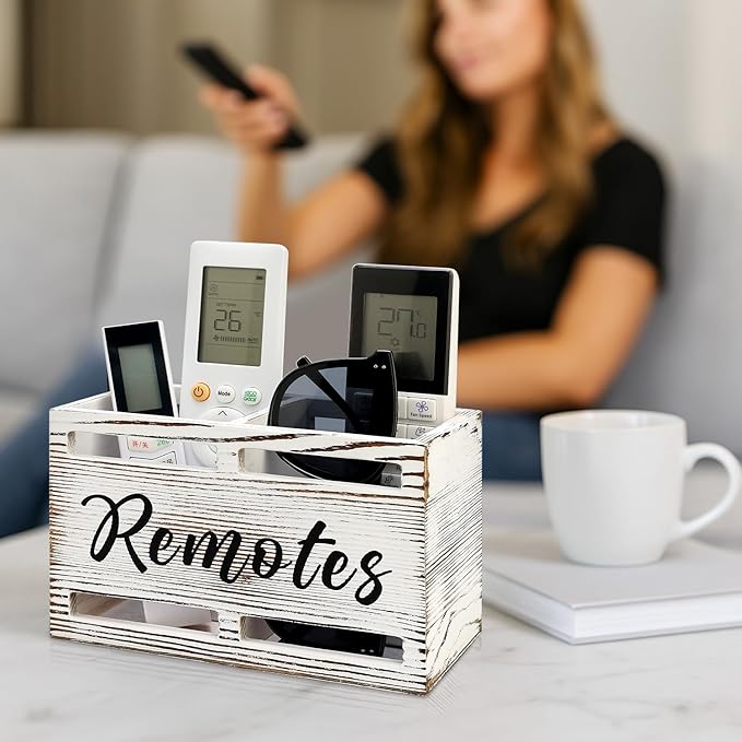 Wooden Remote Control Holder Wall Mount Remote Organizer for Table TV Controller Holders Remotes Caddy for Bed Wall Bedside Organizer Storage Control Box Farmhouse Nightstand Couch Decor 2 slots