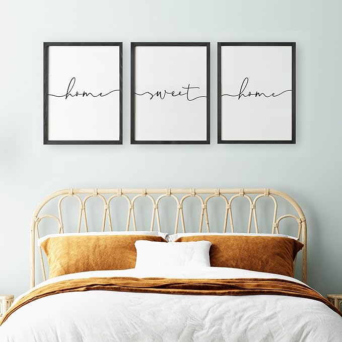 Set of 3 Framed Farmhouse Home Sweet Home Sign Above Bed Wall Decor for Bedroom Decor Wall Art Wood Signs