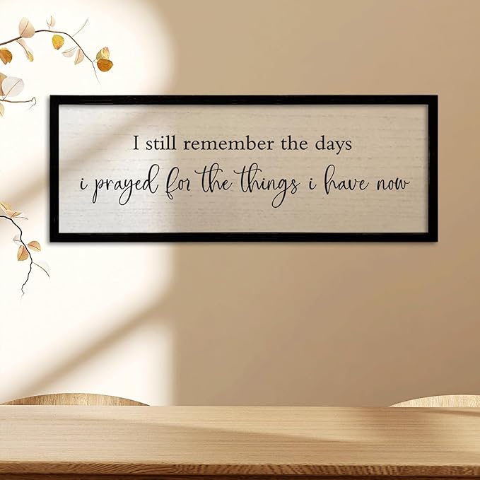 TQianJiang Inspirational Quote Bible Verse Wall Decor I Still Remember the Days I Prayed Sign 24"×10" Christian Grateful Motivational Religious Art for Catholic Living Room Large Wall Hanging (Black)