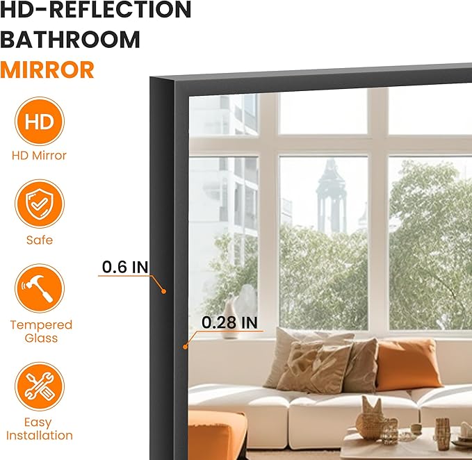 Full Length Floor Mirror 56"x15", Standing Mirror with Aluminum Frame, Large Body Mirror for Bedroom, Living Room and Bathroom, Black