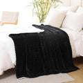 Black Sherpa Fleece Throw Blanket 108”×90” for Couch Sofa Bed,Super Soft Cozy Plush Double Side Thick Flannel Blanket with Striped Design Lightweight for Adults,Woman,Girls