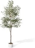 Waterproof Artificial Olive Tree, 5.5 FT Tall Faux Olive Tree for Home Indoor Decor, Floor Plant with Textured Leaves Fruits, Realistic Wood-Grain Trunk, Fake Plant for Living Room Bedroom Office