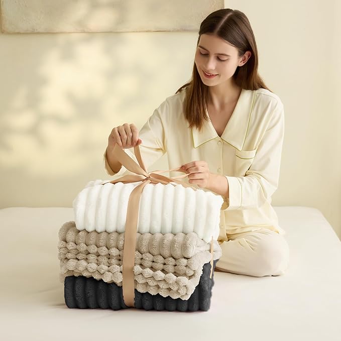 Soft Linen Throw Blanket for Couch - 300GSM Cozy Warm Fleece Blanket for Women, Cute Lightweight Bed Blankets Birthday Gifts for Her Him, Valentines Spring Home Room Decor, Linen, 50x60 Inches