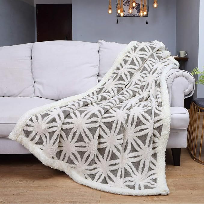 LOMAO Sherpa Fleece Blanket Easter Gifts for Mom Cozy Soft Throw Blanket for Women Men Dual Sided Couch Sofa Bed Blanket (Grey,51x63)
