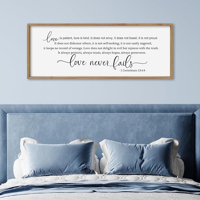 SRSZHIYUE Bible Verse Wall Art Love is Patient Kind Sign 40"×15" 1 Corinthians 13 4-8 Christian Inspirational Faith Wood Framed Living Room Office Large Plaque Wall Hanging (Wood)