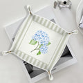 Blue Hydrangea Floral Jewelry Valet Tray for Women, Hydrangea Gifts PU Leather Catchall Beside Caddy Nightstand Organizer Tray for Jewelry Rings Watches Keys and Accessories, 7.87x7.87in