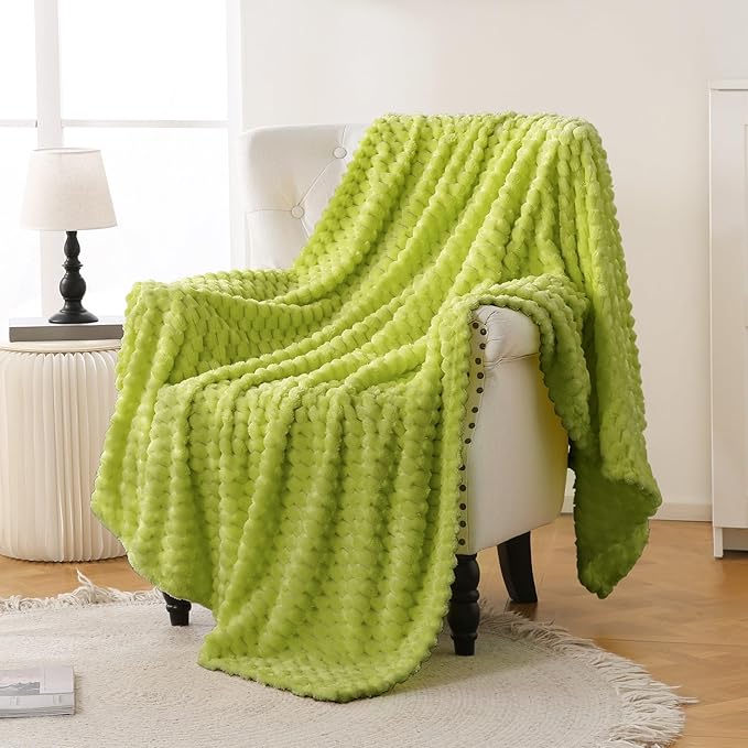 Bnuitland Fruit Green Flannel Throw Twin Size Blanket (60X80 inches), 300 GSM Fleece Cozy Warm Soft Home Decor Lightweight Bed Blanket for Adults, Suitable for All Seasons.