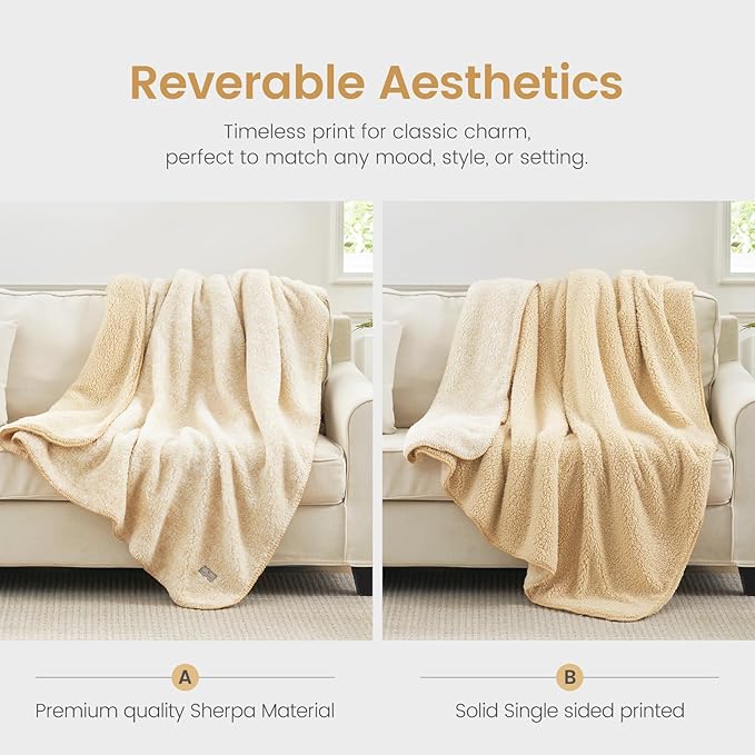 Cozy Bliss Sherpa Throw Blanket for Couch, Cozy Fleece Thick Warm Blanket for Winter, Reversible Soft Fuzzy Plush Throw Gifts for Women and Men, Room Decor (Mottled Beige, 50" x 60")